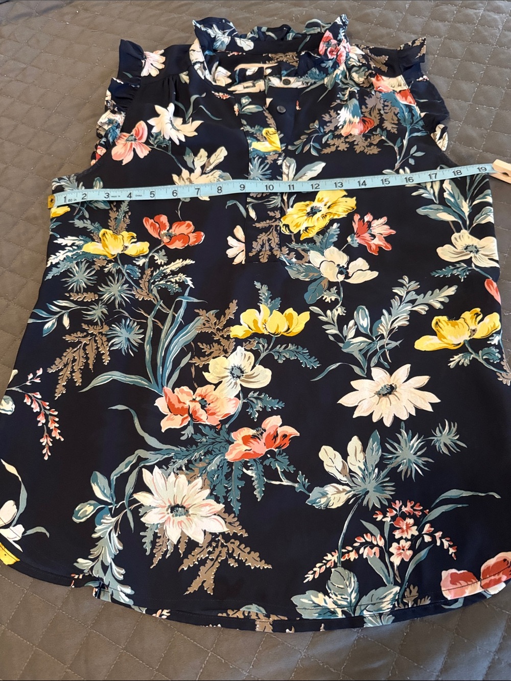 LOFT Navy Floral A-Line Skirt with Multicolor Blooms
